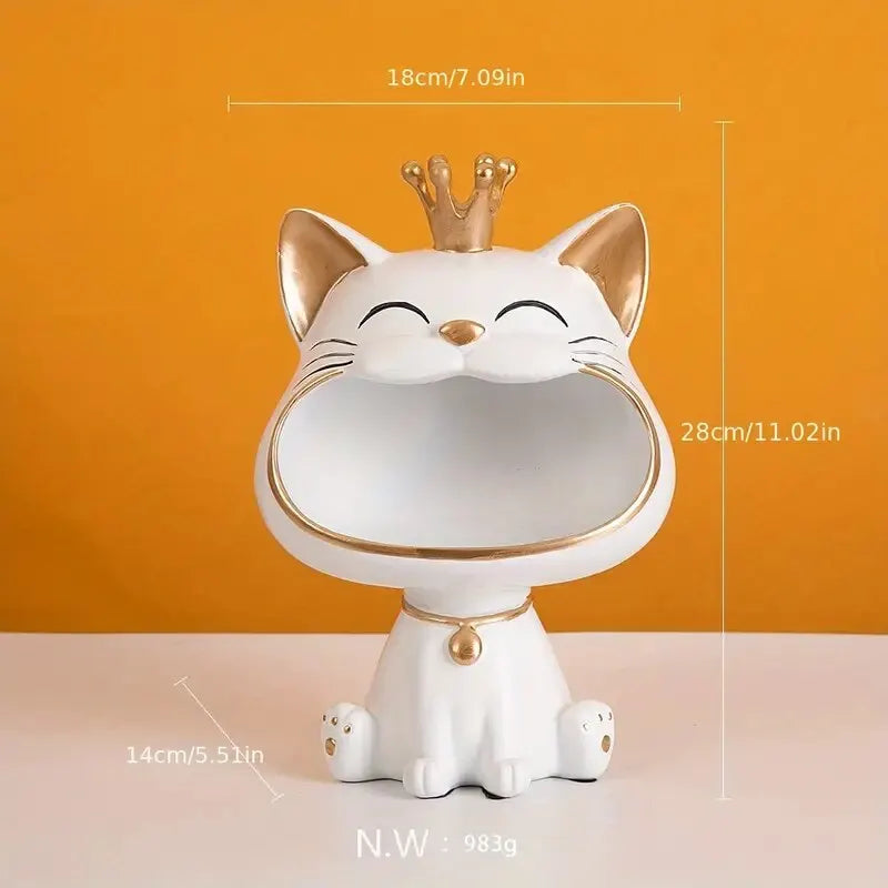Fortune Crown Big Mouth Cat Entrance Key Holder Decorative Ornament, Light Luxury Housewarming Gift Sculpture