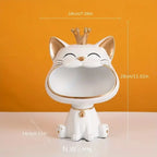 Fortune Crown Big Mouth Cat Entrance Key Holder Decorative Ornament, Light Luxury Housewarming Gift Sculpture
