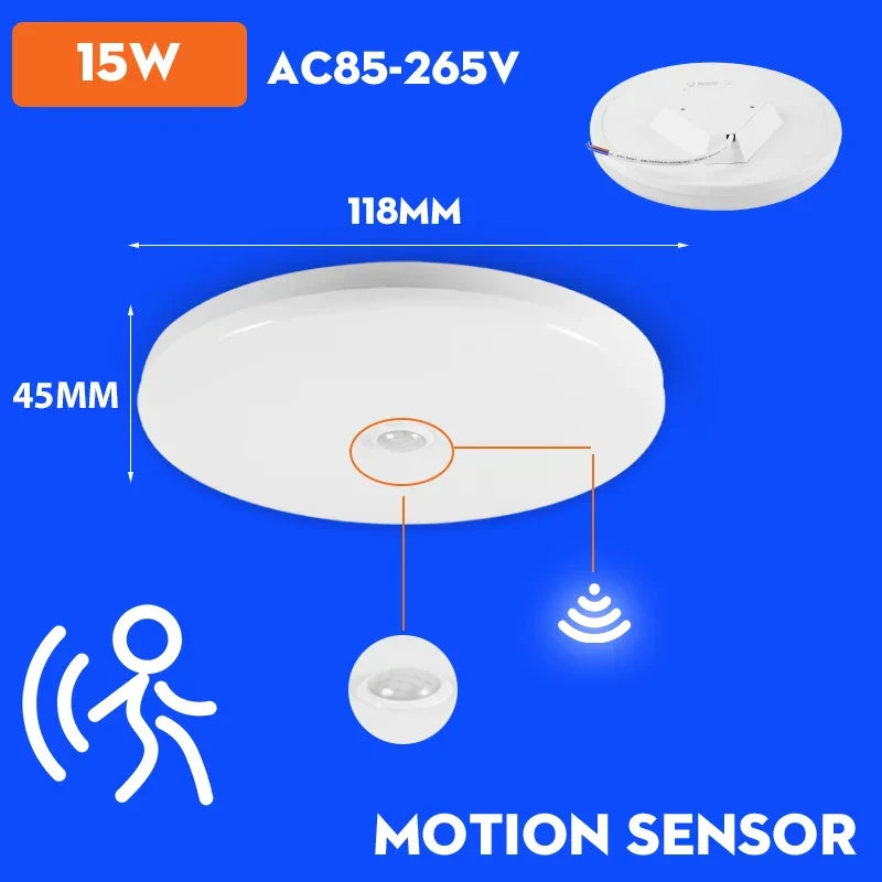 LED PIR Motion Sensor Ceiling Lamp - Modern Light Fixtures for Bedroom, Living Room, Stairs Lighting