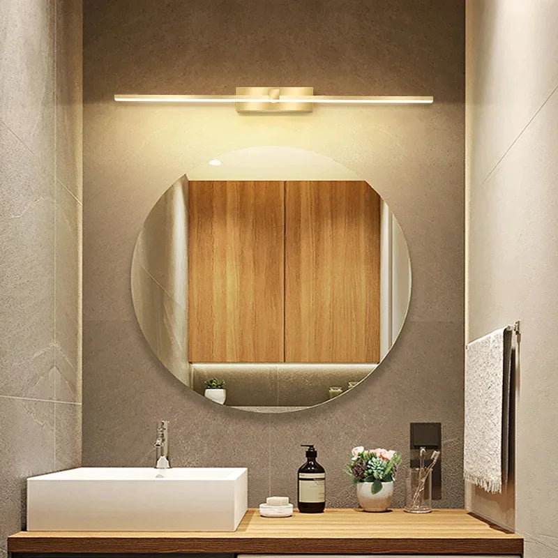 Modern Gold LED Wall Lamp – Bathroom Mirror Light with Touch Switch for Bedroom, Living Room, and Vanity Lighting