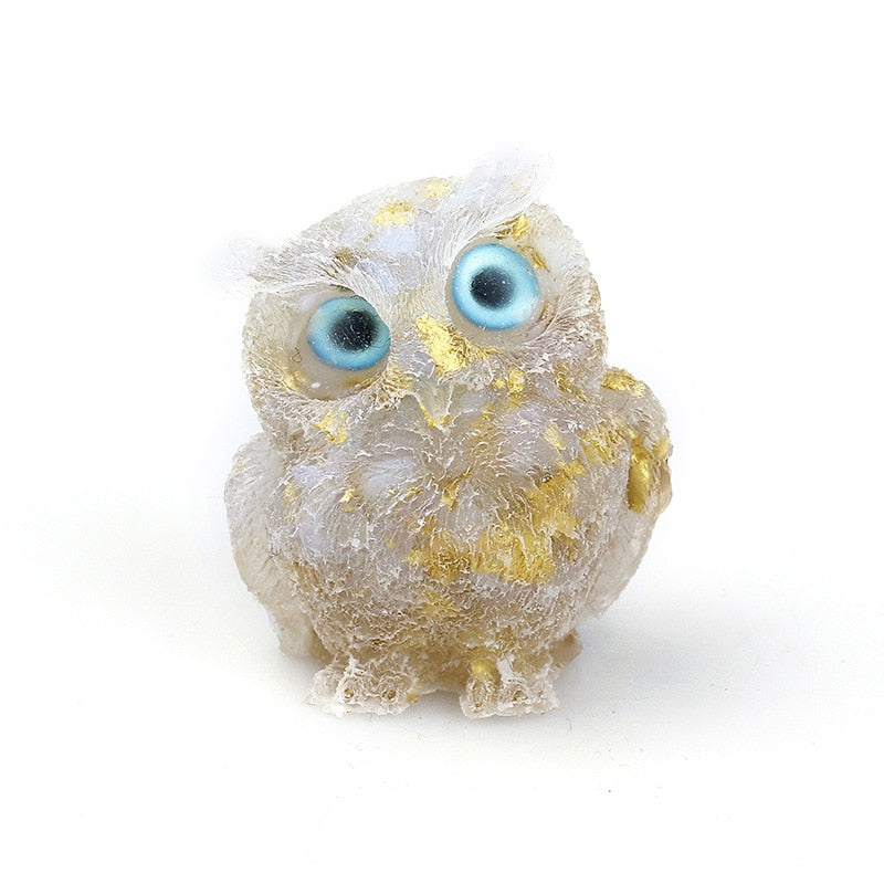 Natural Crystal Owl Figurine: Handmade Collector's Item
