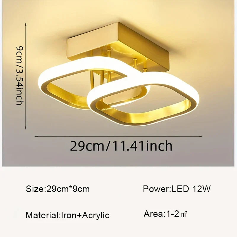 Modern Nordic Ceiling Light – Simple & Elegant LED Light for Bedroom, Corridor, Porch, and Balcony – 1 Light Source, Touch On/Off Switch, Gold Finish
