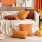 Soft Ribbed Velvet Decorative Pillow with Stripes in Boho Style for Sofa and Bed