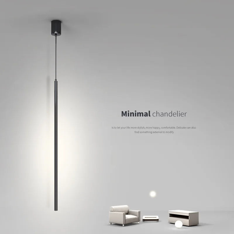 Modern LED Long Pendant Light for Dining Room, Bedroom & Living Room – Touch Switch, Aluminum Hanging Lamp, White & Black Lampshade