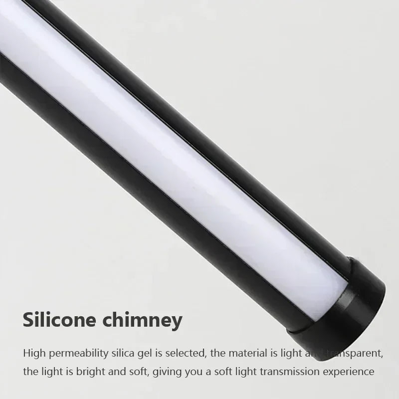 Modern LED Long Pendant Light for Dining Room, Bedroom & Living Room – Touch Switch, Aluminum Hanging Lamp, White & Black Lampshade