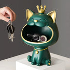 Fortune Crown Big Mouth Cat Entrance Key Holder Decorative Ornament, Light Luxury Housewarming Gift Sculpture
