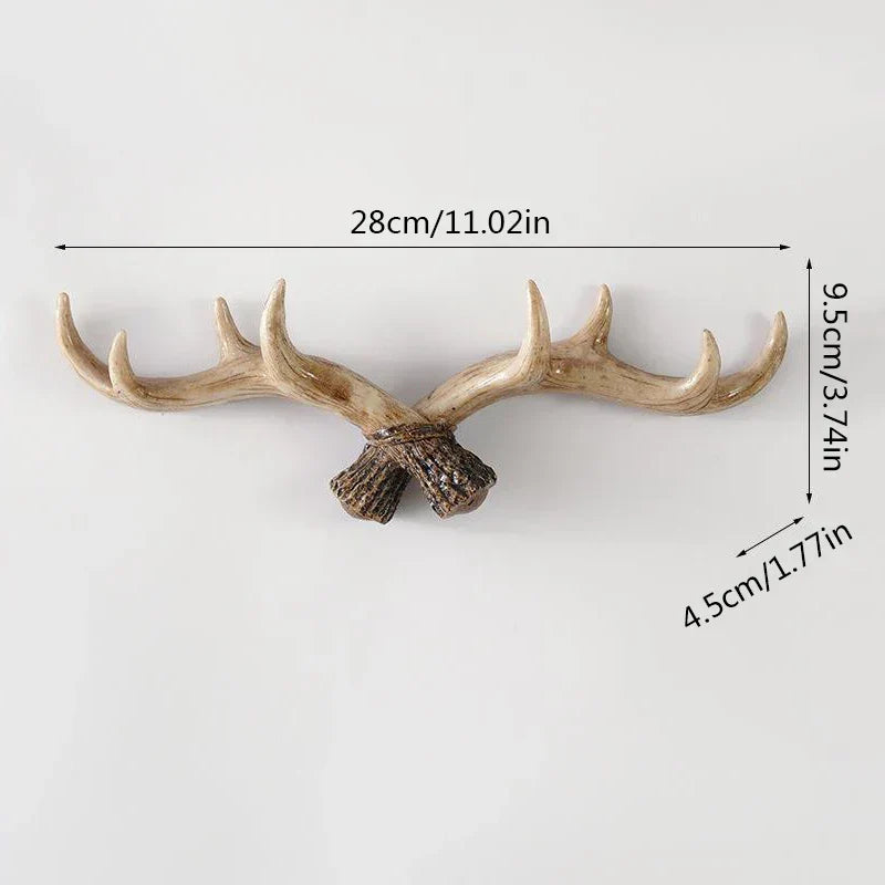Nordic Vintage Antler Decorative Hooks Wall Hanging Clothes and Hats Hooks High-Quality Home Decor Antler Resin Statue Craft