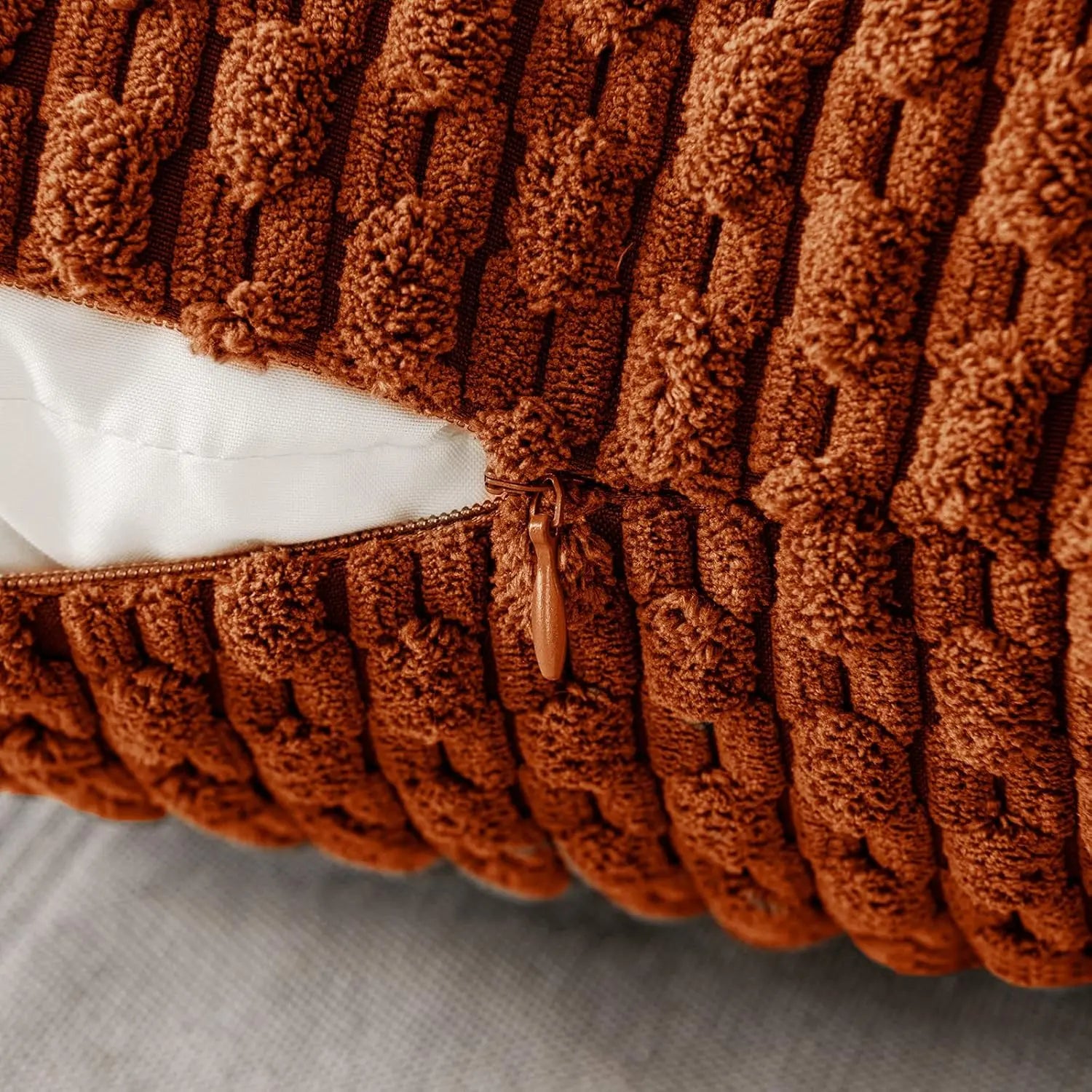 Soft Ribbed Velvet Decorative Pillow with Stripes in Boho Style for Sofa and Bed