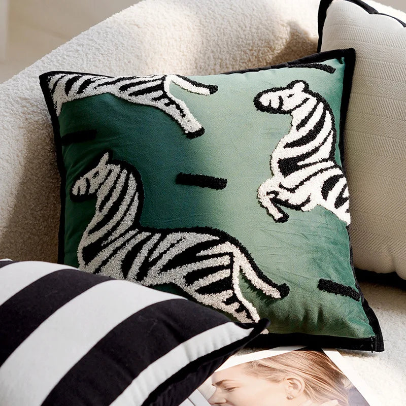 Luxury Embroidered Decorative Cushion with Horse Print for Sofa and Living Room