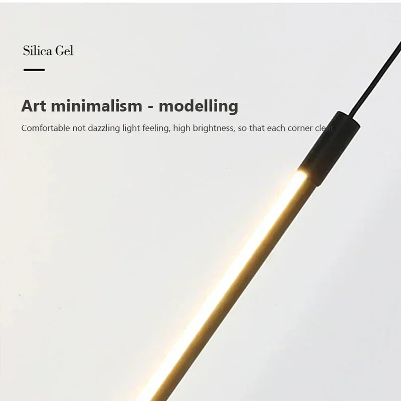 Modern LED Long Pendant Light for Dining Room, Bedroom & Living Room – Touch Switch, Aluminum Hanging Lamp, White & Black Lampshade
