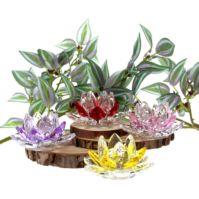 Crystal Lotus Flower Craft Glass Paperweight Home Decoration Ornaments Figures Home Wedding Party Decor Gifts Souvenir