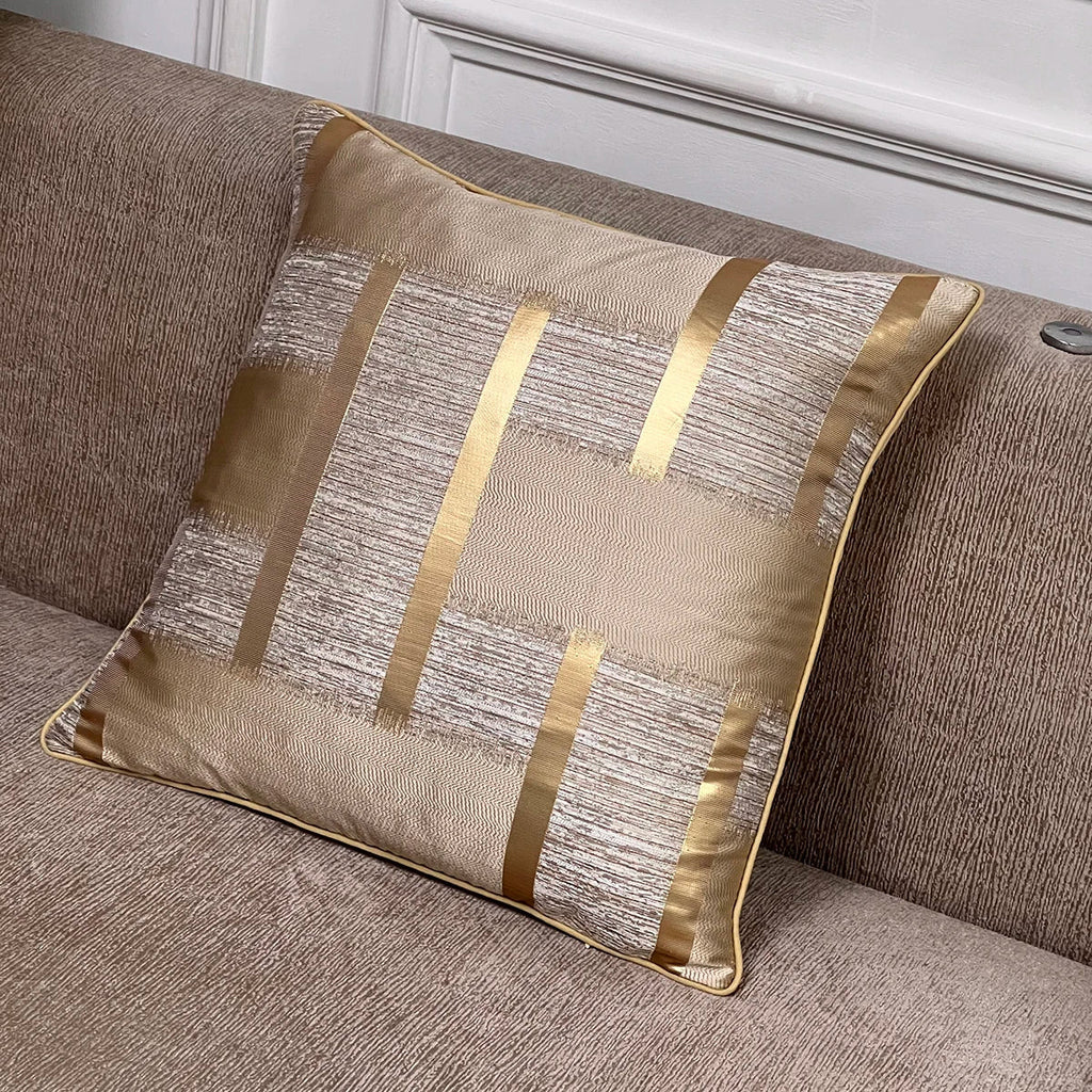Shiny Golden Silver Stripe Jacquard Cushion Cushion Covers 45x45cm Pillow Cases Square Cover For Sofa Throw Cushions Light Luxury Nordic Home Decor | Vinantica