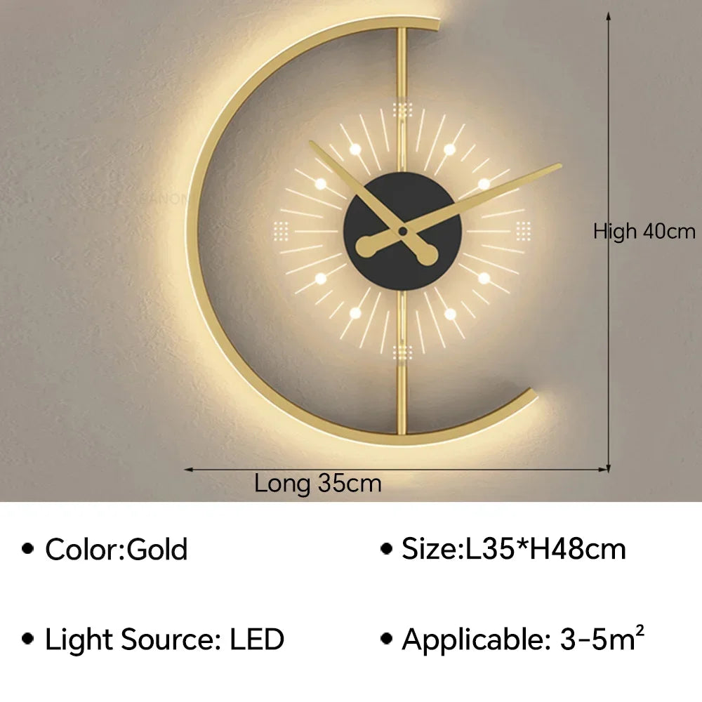 Modern LED Clock Wall Lamp – Stylish Wall-Mounted Light for Bedroom, Living Room, and Home Décor