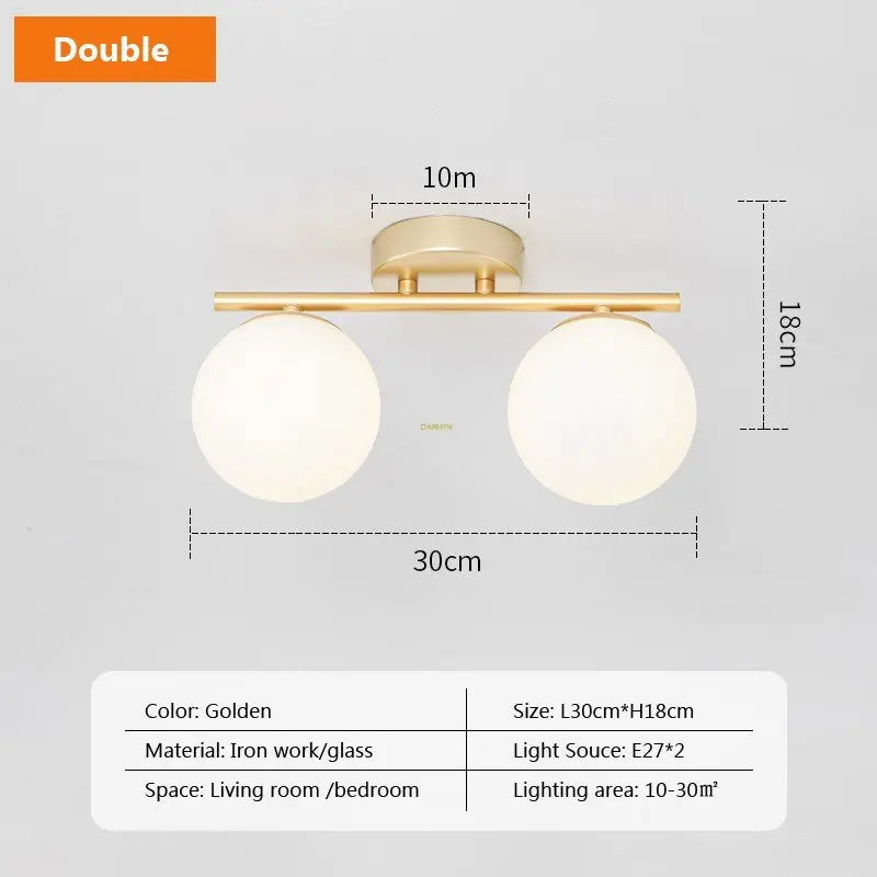 Modern Nordic LED Ceiling Light – Gold Iron and Glass Lamp for Corridor, Aisle, Cloakroom, Balcony, and Bedroom