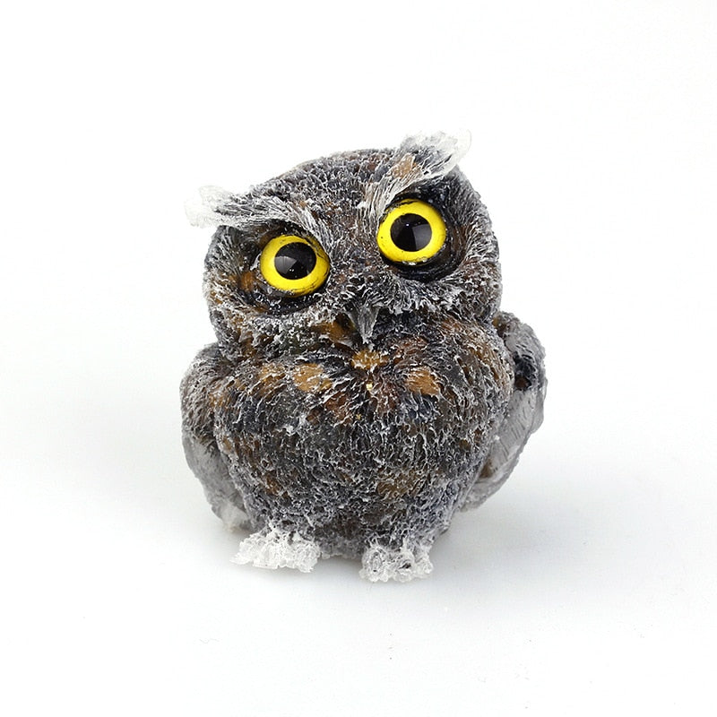 Natural Crystal Owl Figurine: Handmade Collector's Item