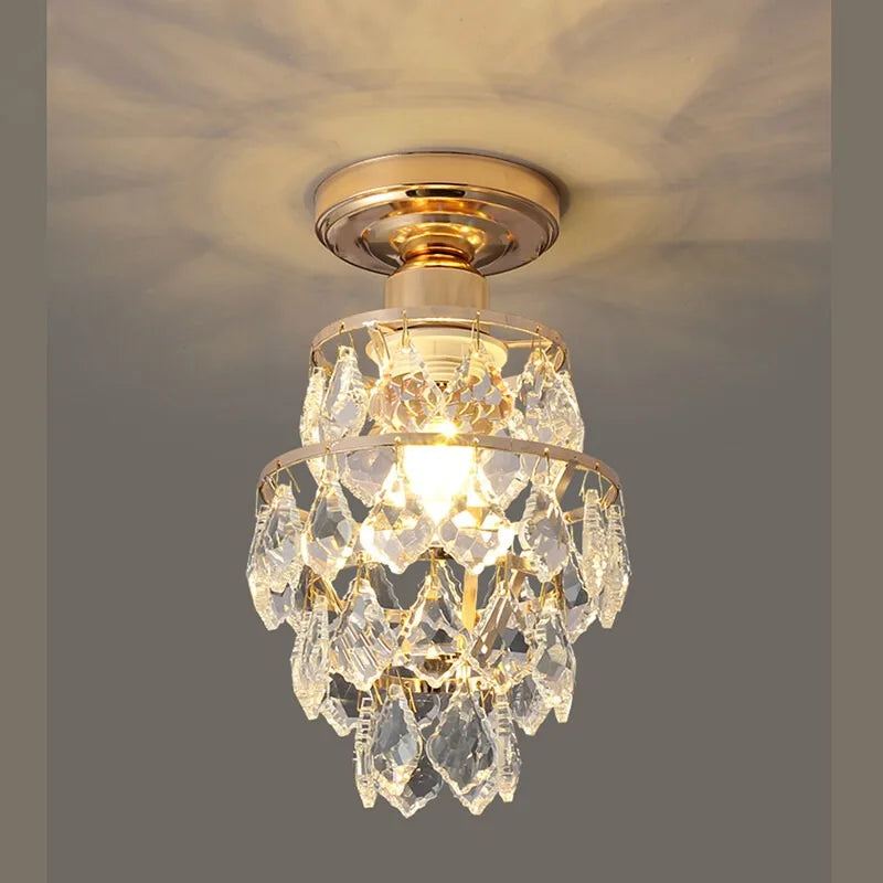 Modern Gold Mini Crystal Ceiling Light – E27 LED Fixture for Bedroom, Living Room, Stairs, and Home Decor