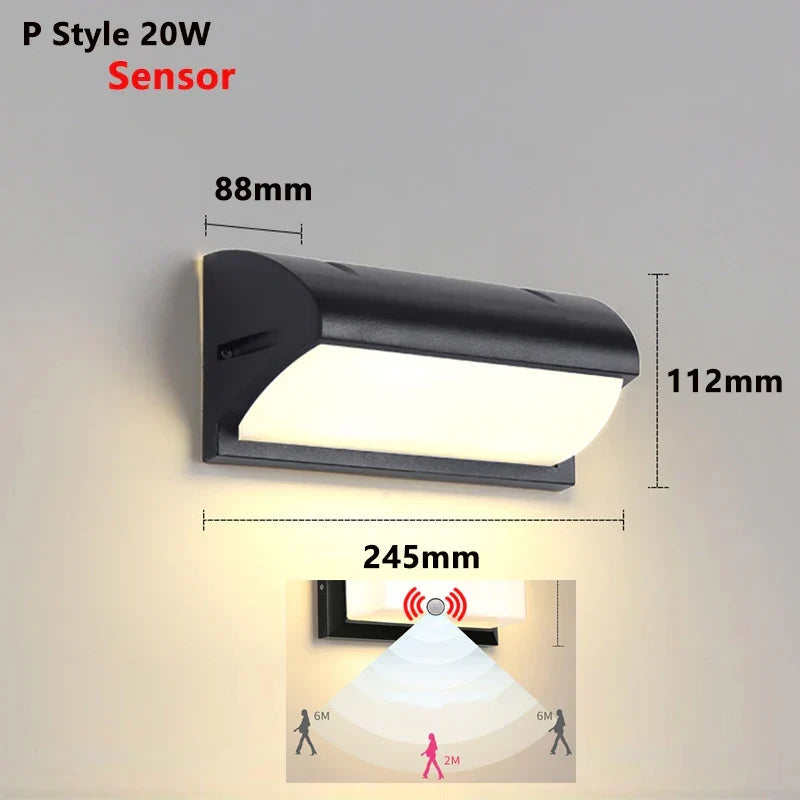 Modern LED Outdoor Wall Light with Motion Sensor - Waterproof IP65 Porch Lights for Balcony Garden