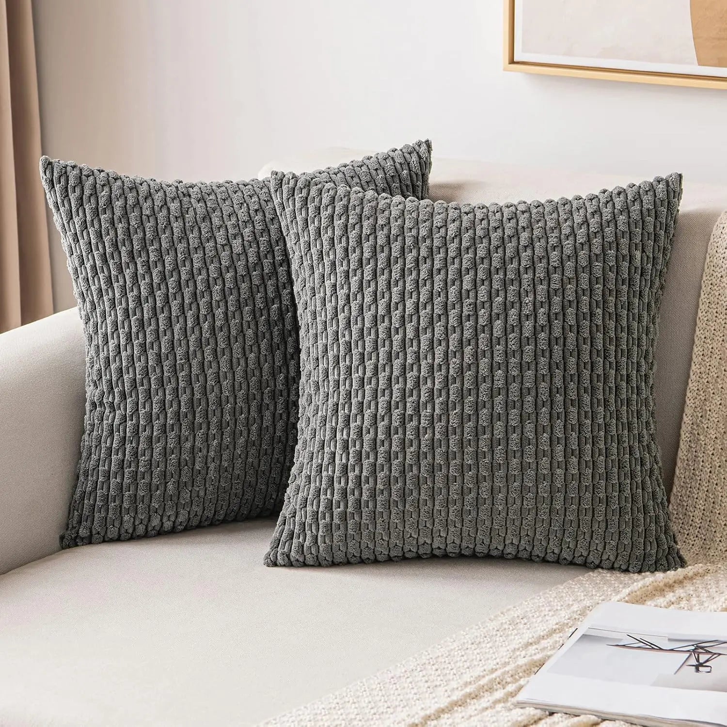 Soft Ribbed Velvet Decorative Pillow with Stripes in Boho Style for Sofa and Bed