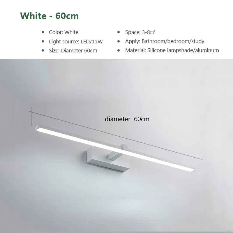 Modern LED Wall Light for Bathroom – 3-Color Adjustable Light Aluminum LED Mirror Lamp for Makeup and Bathing