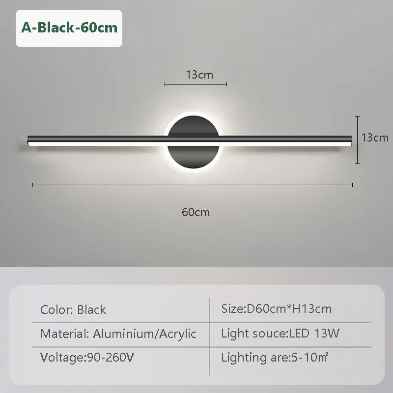Vinantica | LED Wall Light LineaLux | Black & Gold | 40/60/80 cm | Warm, Cold & Three-Color Light | Modern Mirror & Wall Lighting
