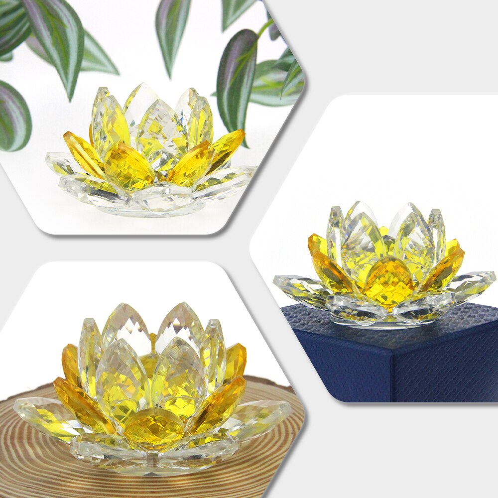 Crystal Lotus Flower Craft Glass Paperweight Home Decoration Ornaments Figures Home Wedding Party Decor Gifts Souvenir