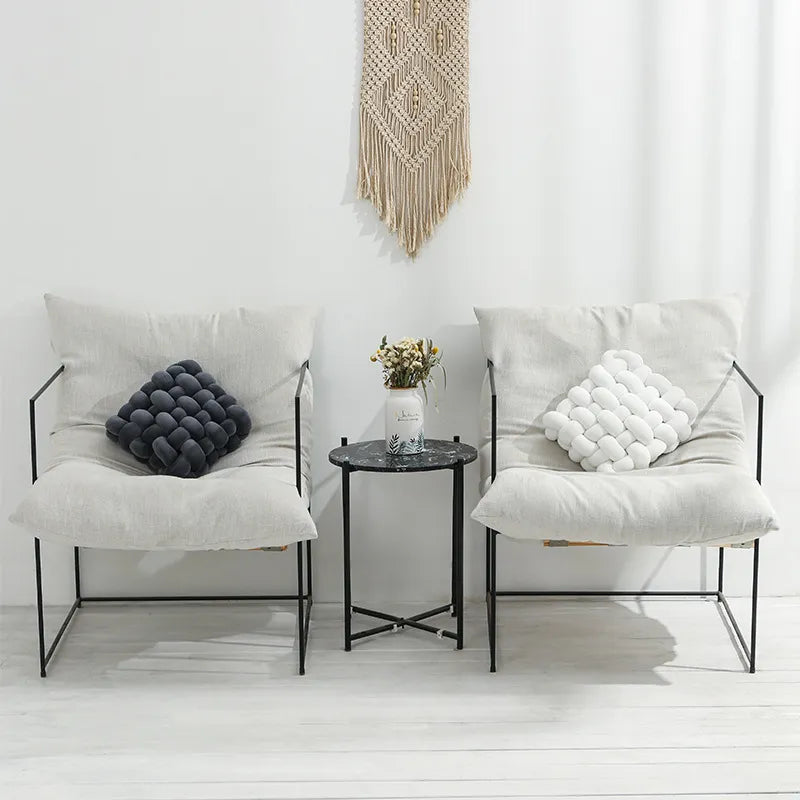 Living Room Soft Plush Knot Pillow Sofa Pillow Solid Color Square Handwoven Home Throw Pillow Square Woven Seat Cushion Pillow