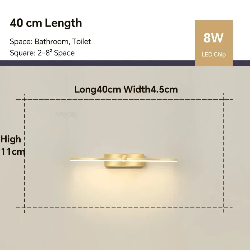 Modern LED Wall Lamp – Three-Color Bathroom Sconce with Aluminum Finish for Mirror, Bath & Home Decor