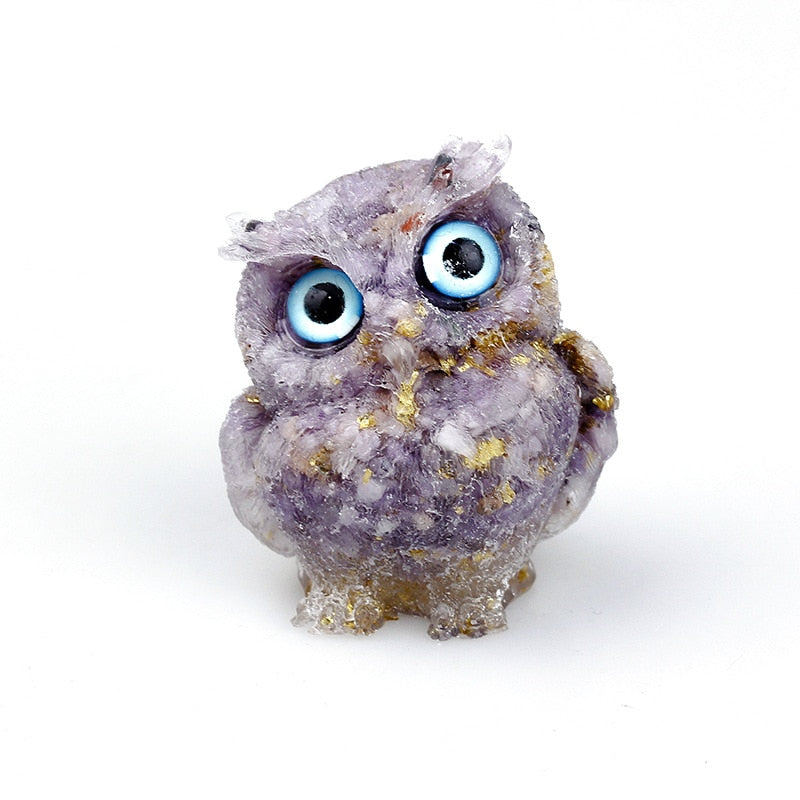 Natural Crystal Owl Figurine: Handmade Collector's Item