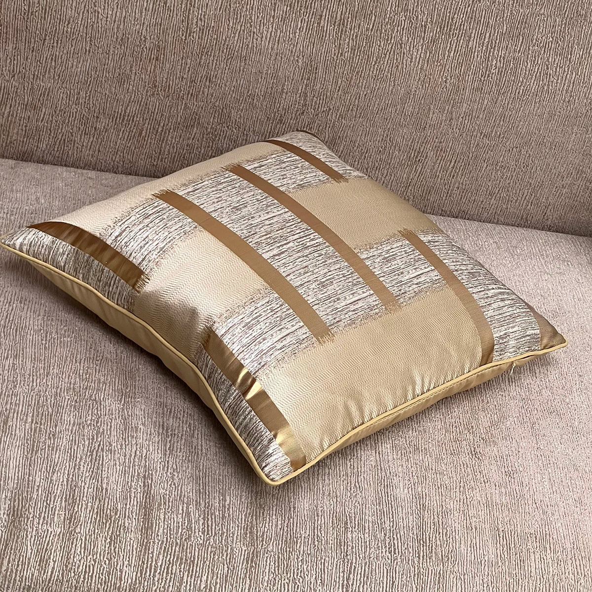 Shiny Golden Silver Stripe Jacquard Cushion Cushion Covers 45x45cm Pillow Cases Square Cover For Sofa Throw Cushions Light Luxury Nordic Home Decor | Vinantica
