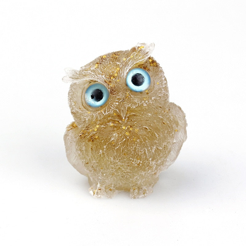 Natural Crystal Owl Figurine: Handmade Collector's Item