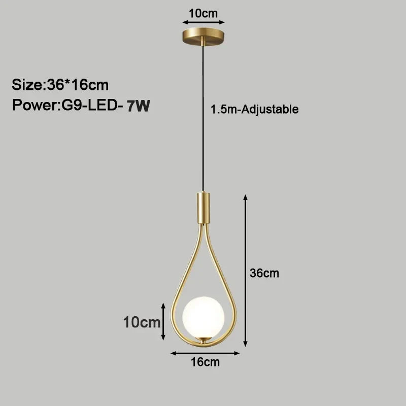 Modern LED Pendant Light – Nordic Frosted Glass Ball Chandelier with G9 Bulb for Bedroom, Living Room, and Dining Room