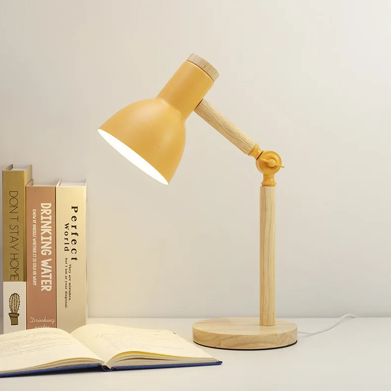 Creative Nordic Wooden Art LED Table Lamp – Adjustable Head & Eye Protection