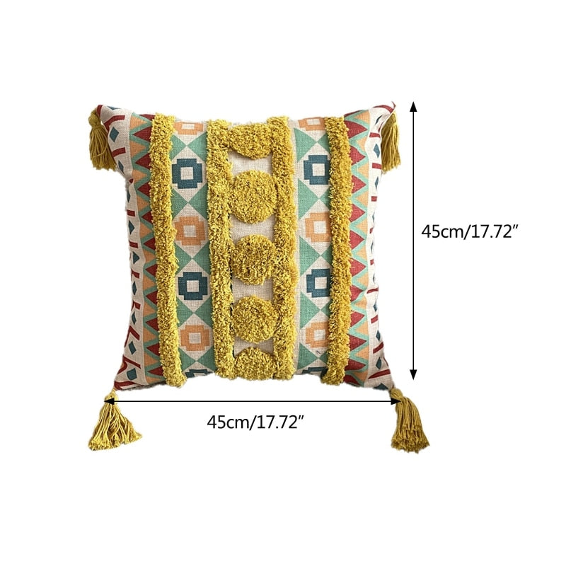Boho lined fringe throw pillow cover