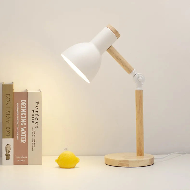 Creative Nordic Wooden Art LED Table Lamp – Adjustable Head & Eye Protection