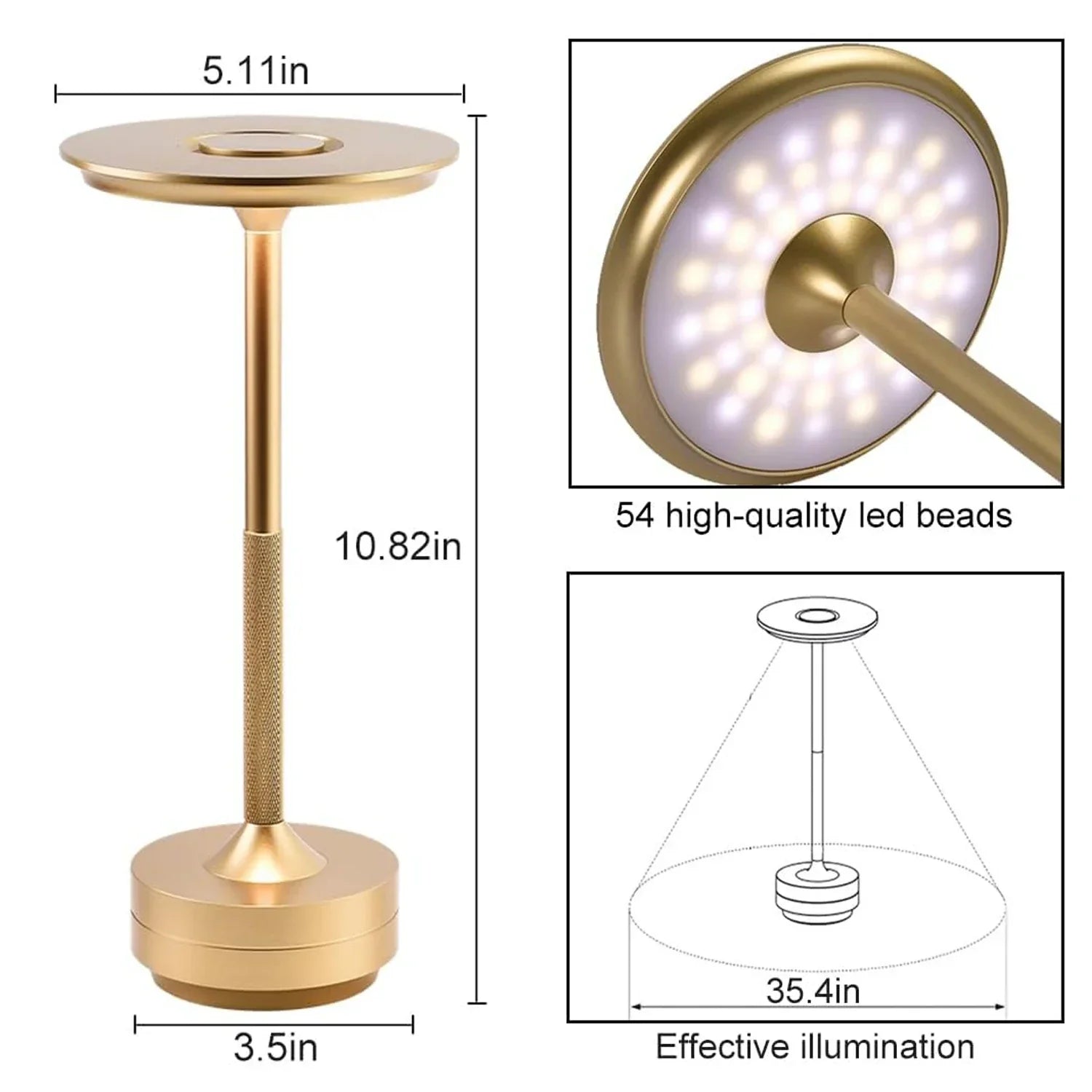 Classic Touch Sensor LED Table Lamp | Rechargeable Cordless Desk Lamp with 3 Color Adjustable Temperatures