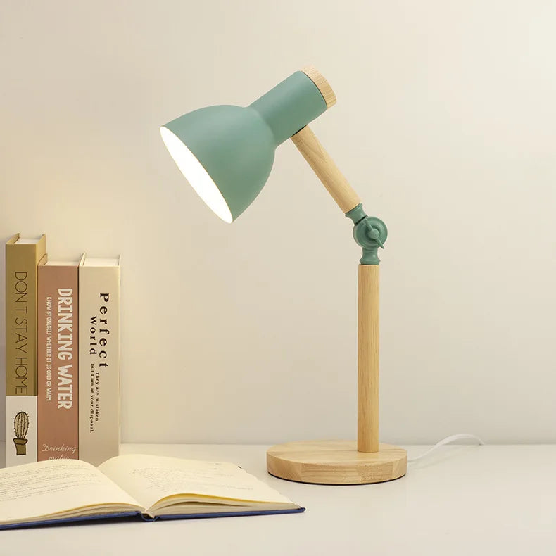 Creative Nordic Wooden Art LED Table Lamp – Adjustable Head & Eye Protection