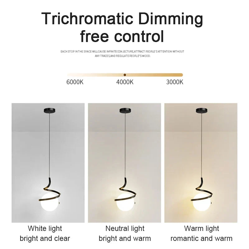 Nordic Glass LED Pendant Light – 3-Color Temperature, 1-Way Hanging Lamp for Dining, Bedroom, and Living Room Decor (5-10 sq m Coverage)