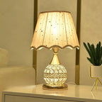 Luxury European Style LED Table Lamp with Fabric Lampshade & Crystal Base – Warm Romantic Bedroom Bedside Light