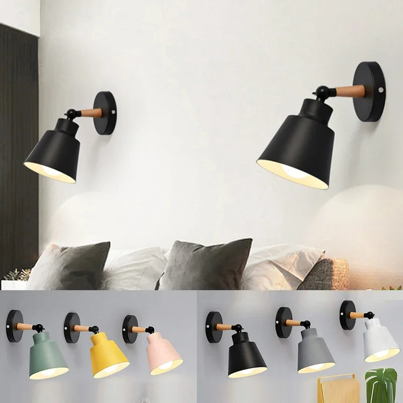 Nordic LED Wall Lamp – Minimalist Solid Wood Design for Bedroom, Living Room, and Corridor – Modern Decorative Lighting with E27 Base