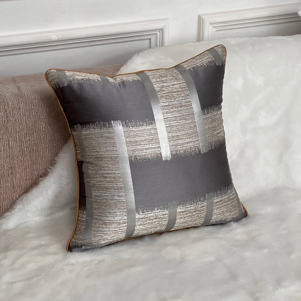 Shiny Golden Silver Stripe Jacquard Cushion Cushion Covers 45x45cm Pillow Cases Square Cover For Sofa Throw Cushions Light Luxury Nordic Home Decor | Vinantica