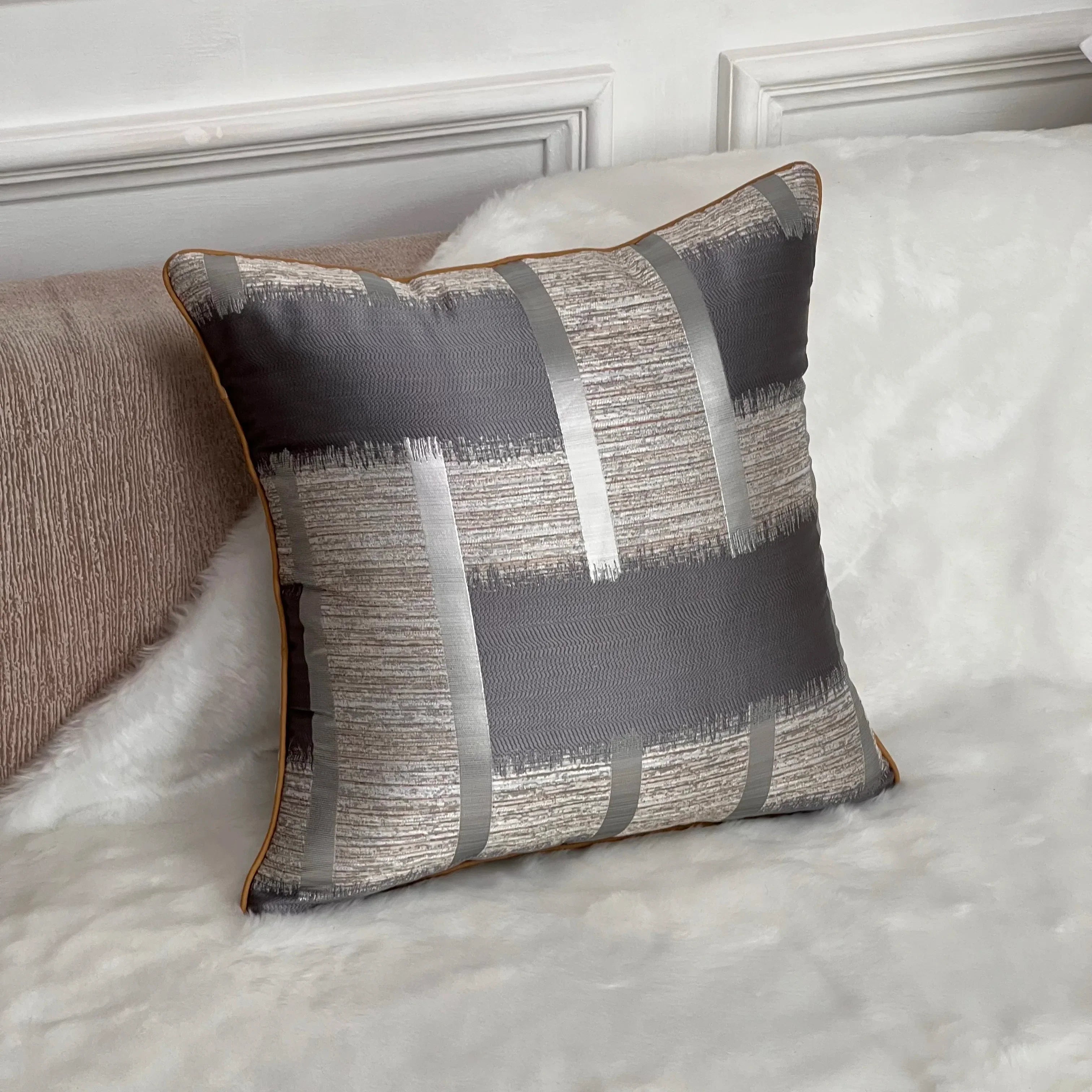 Shiny Golden Silver Stripe Jacquard Cushion Cushion Covers 45x45cm Pillow Cases Square Cover For Sofa Throw Cushions Light Luxury Nordic Home Decor | Vinantica