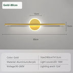 Vinantica | LED Wall Light LineaLux | Black & Gold | 40/60/80 cm | Warm, Cold & Three-Color Light | Modern Mirror & Wall Lighting