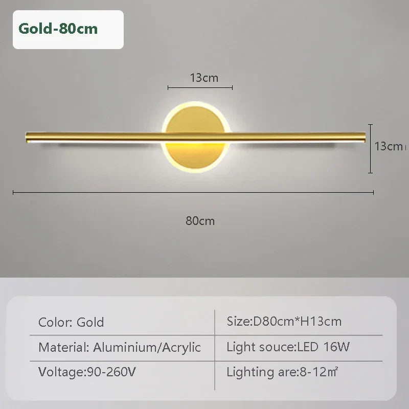 Vinantica | LED Wall Light LineaLux | Black & Gold | 40/60/80 cm | Warm, Cold & Three-Color Light | Modern Mirror & Wall Lighting