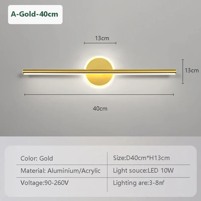 Vinantica | LED Wall Light LineaLux | Black & Gold | 40/60/80 cm | Warm, Cold & Three-Color Light | Modern Mirror & Wall Lighting