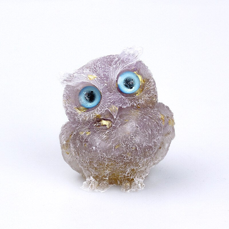 Natural Crystal Owl Figurine: Handmade Collector's Item
