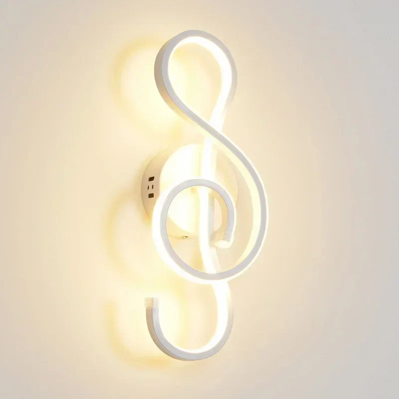 Modern LED Wall Lamp - Musical Note Wall Sconce for Bedroom, Living Room, and Study, Touch On/Off, Up & Down Light Direction, Indoor Home Decor