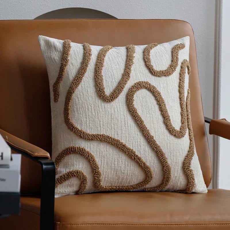 Boho Chenille Cushion with Soft Geometric Lines for Sofa and Living Room