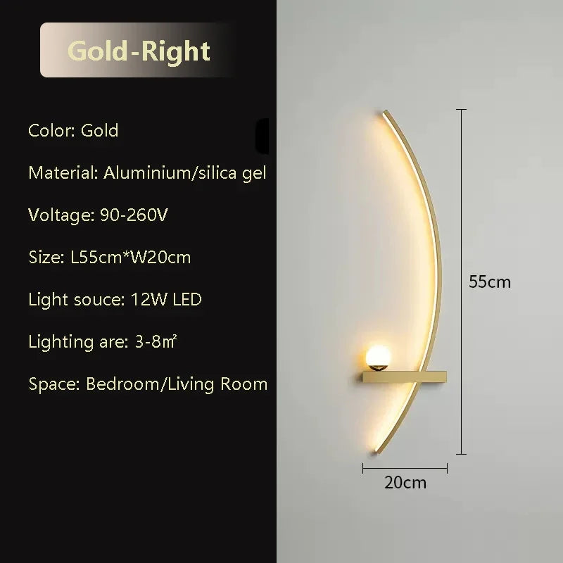 Modern LED Wall Lamp Black Gold - Sleek Long Strip Design for Versatile Illumination