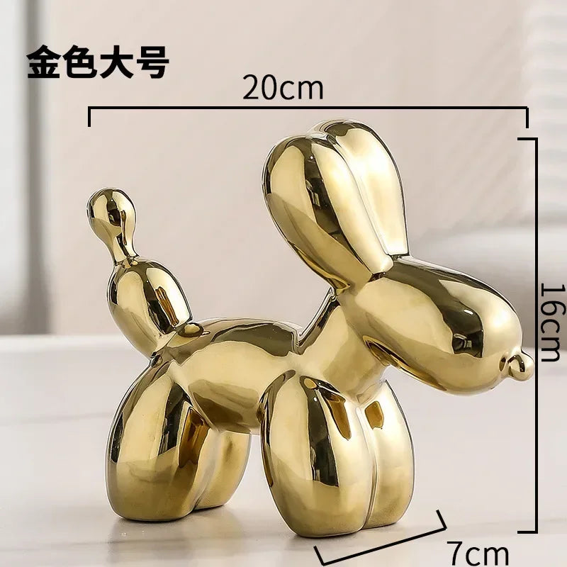 Nordic Ceramic Balloon Dog Sculpture Gold Animal Decorations Statue Living Room Ornaments Creative Desktop Ornament Home Decor