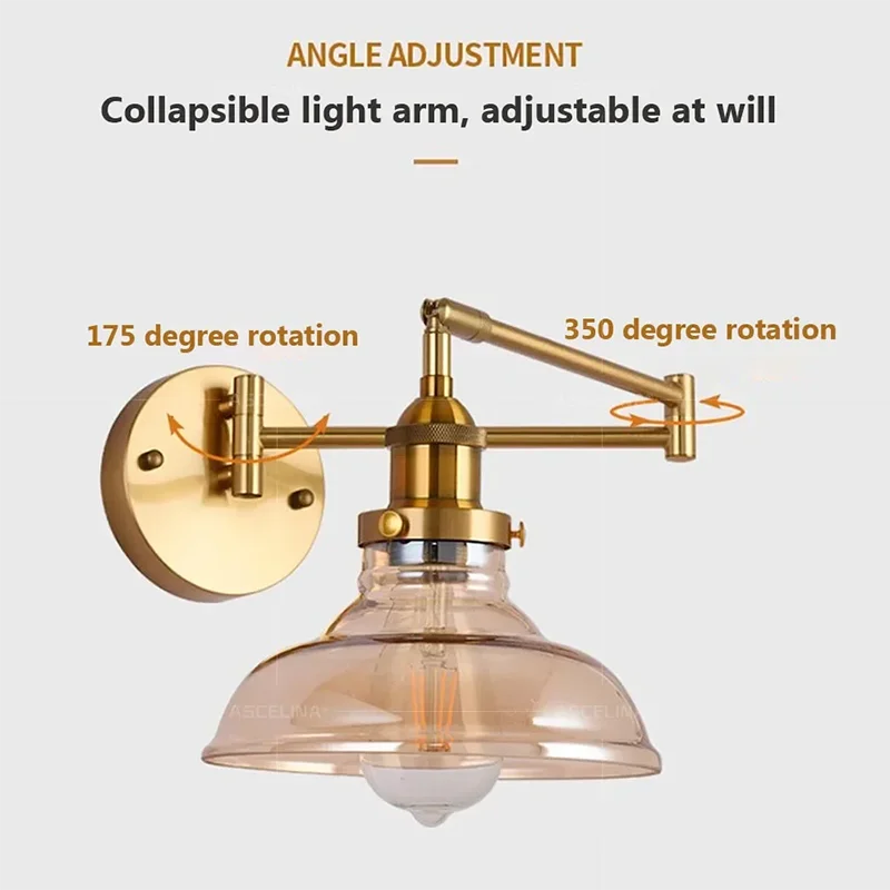 Nordic LED Glass Wall Lamp – Swing Arm Telescopic Folding Reading Light for Bedroom, Living Room, and Study, Adjustable Long Pole Design